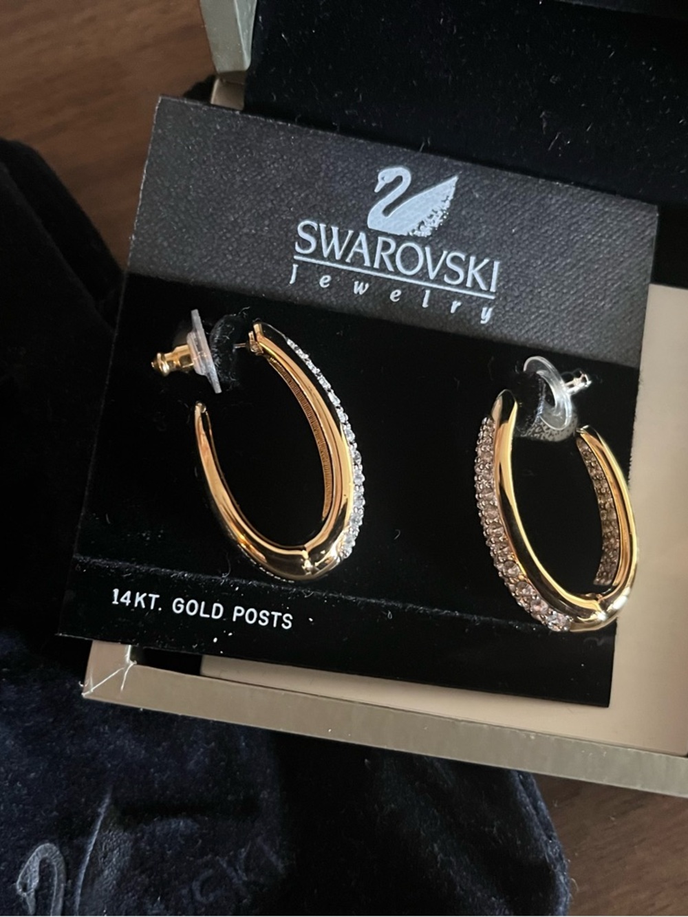 Swarovski Gold Hoop Earrings with Clear Crystals